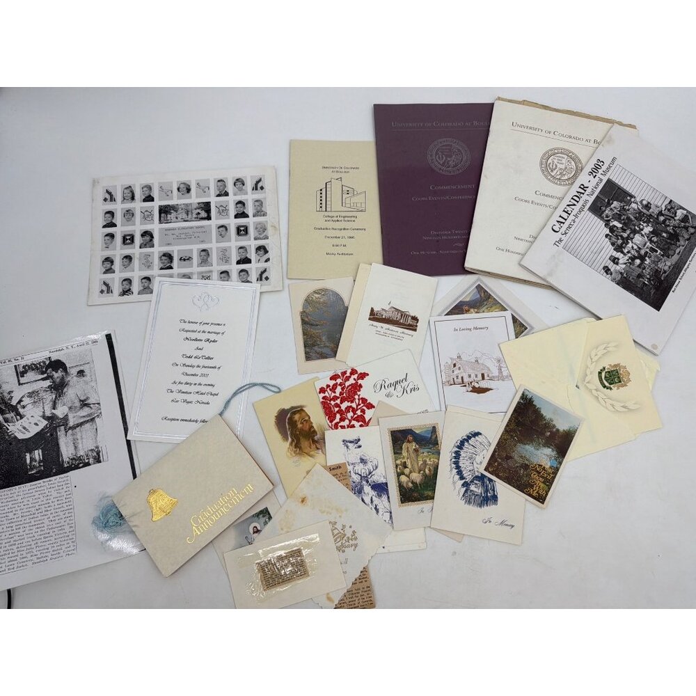 Vintage Ephemera Lot Class Photo Commencement Wedding Invite Memorial
